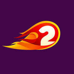 Number two with red fire flames.