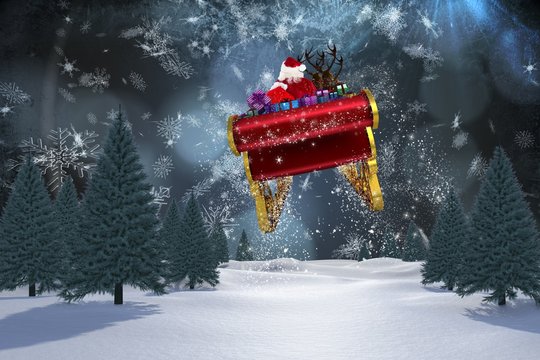 Composite image of santa flying his sleigh
