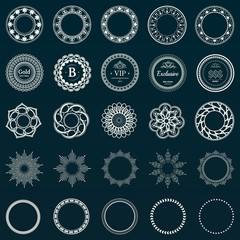 Set fractal and swirl shape element. Vintage monochrome different objects. Vector decorative sample