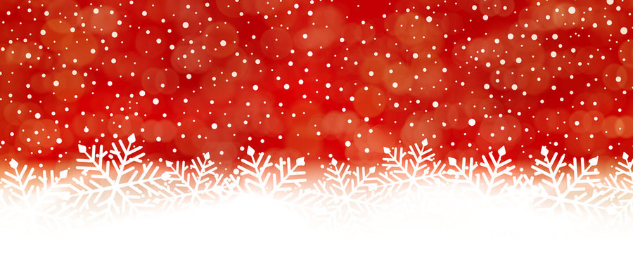 Abstract red snowflake background, panorama
