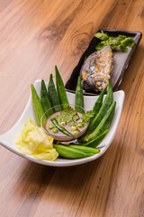 Chili paste with fried mackerel and vegetable Thai food