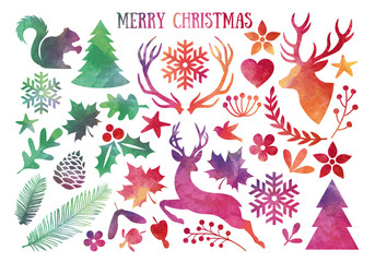 Watercolor Christmas, vector set