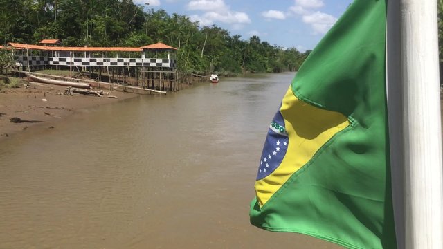 Brazil Waving Flag on Amazon River in Belem do Para, Brazil
