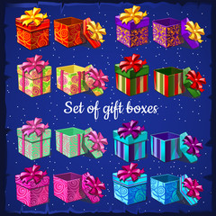 Set of boxes for gifts on a blue background