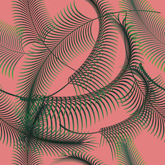 Palm leaves vector seamless pattern. Tropical leaf background, jungle tree branch on pink.