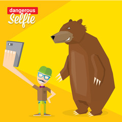 Dangerous selfie with bear concept illustration