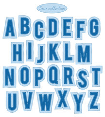 sew collection - hand made light and bright blue stitch letters