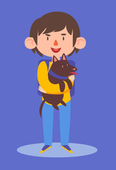 School Boy Holding his Dog