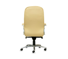 Back view of modern office chair from beige leather.
