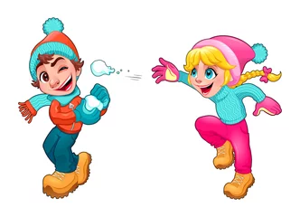 Fototapete Kinderzimmer Kinder spielen mit Schnee  © ddraw