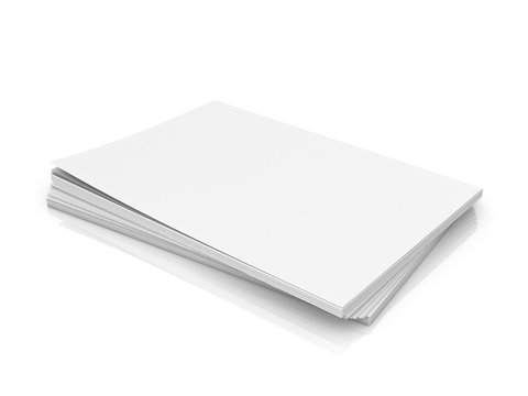 A stack of white paper on a white background.