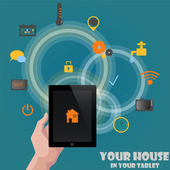 Smart home detectors control concept via tablet