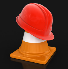 Helmet and traffic cones. Image with clipping path