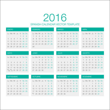 Spanish Calendar Vector 2016