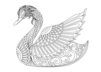 Obraz premium Drawing zentangle swan for coloring page, shirt design effect, logo, tattoo and decoration.