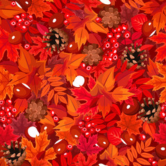 Seamless pattern with red autumn leaves. Vector illustration.