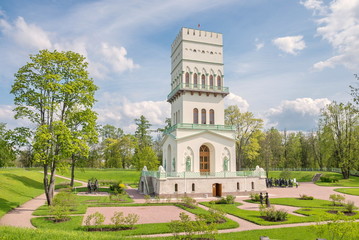 The White Tower (1821-1827) in the Alexander Park, Tsarskoye Selo, Russia.