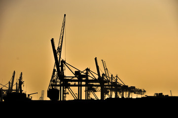 sea cargo port in dusk