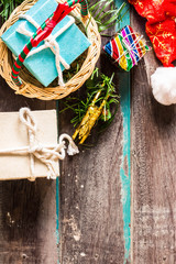 New Year gift on wooden