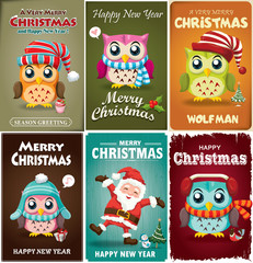 Vintage Christmas poster design set