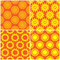 Set of Retro Seamless pattern with sun. Vector illustration.