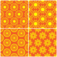 Set of Retro Seamless pattern with sun. Vector illustration.