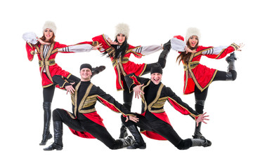Fototapeta na wymiar dancer team wearing a folk Caucasian highlander costumes