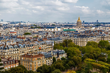 Fototapeta na wymiar Aerial view, from Eiffel tower, with Dome des Invalides