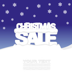 Vector banner Christmas sale with text from big letters on snow