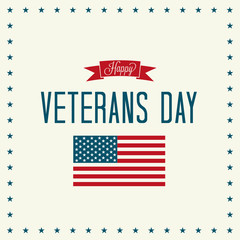 Veterans Day Badge Vector Illustration. Banner, Text and American Flag with Shadows and Stars.