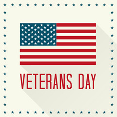 Veterans Day Badge Vector Illustration. Text and American Flag with Shadows and Stars.