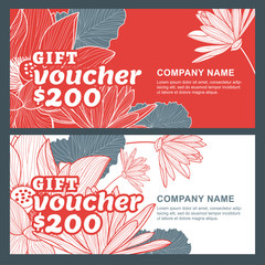Vector gift voucher with lotus, lily flowers.