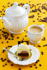 Chocolate and coffee cake in the glaze.