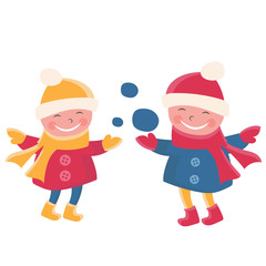 Illustration cartoon doodle girls in winter.Vector