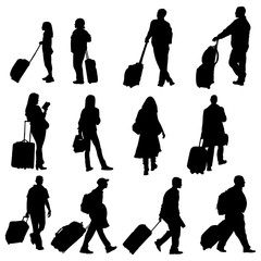 Family travel silhouettes vector luggage