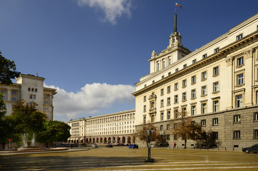 Sofia, Bulgaria - The Largo (right), President's Office building (left), Central Department store (middle)