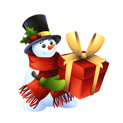 smiling snowman with gift
