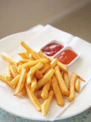 Tasty French fried with tomato sauce