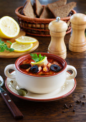 Meat solyanka- traditional Russian soup.
