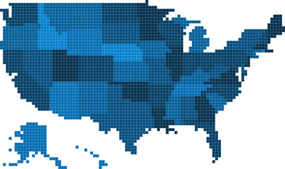 Blue square shape USA map on white background, vector illustration.