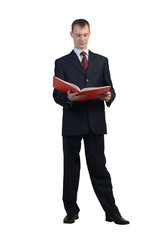 Businessman reading red book