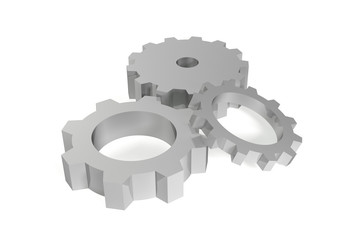 3D illustration of mechanical gears over a white background.
