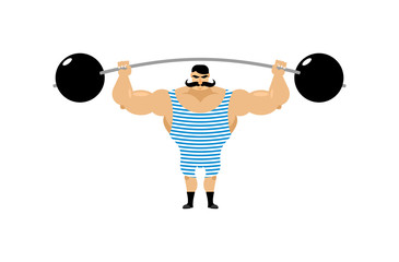 Vintage Strongman. Ancient athlete. Retro bodybuilder barbell. S