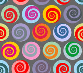 Colorful seamless pattern spiral. Retro abstract ornament of sna