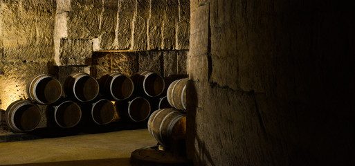 Barrels in Wine Cellar