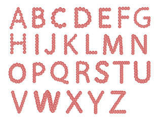 English alphabet made of salami slices