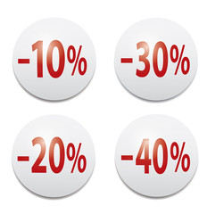 Set of glossy colored icons -10%, -20%,-30%,-40%