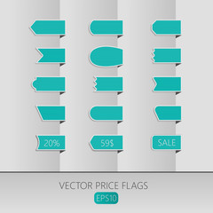 Blue vector price ribbons. Sale tags 