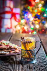 Freshly baked tea and gingerbread cookies