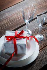 Beautiful presents on plate for Christmas